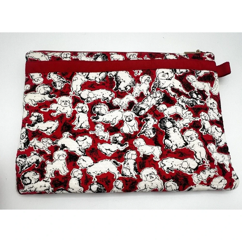 Caroline Herrera Red Matching Glasses Case and Large Makeup Bag Puppies Lot
